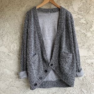 Fuzzy Oversized Cardigan Asymmetrical Buttons